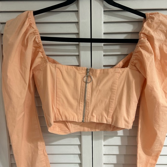 Oh Polly Orange Long Puff Sleeve Corset Top - Picture 4 of 5